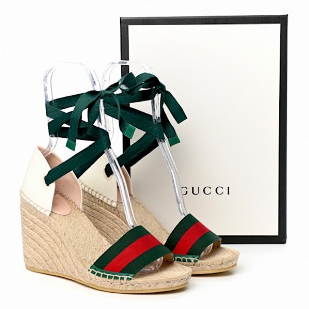 GUCCI Lilibeth Sylvie Web Espadrille|Wedge Sandals - Size 40 (9.5)